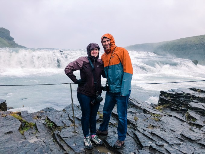 The Cozy Travelers at Gullfoss Waterfall in Iceland.